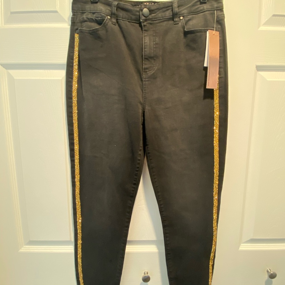 Charcoal jeans with gold embellishments, size 13